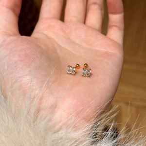 Dylam Tiny Charm Fine Jewelry Sterling <b>Silver</b> Rhodium 18K Gold Plated 5A Zirconia Butterfly Four Leaf Clover <b>Stud</b> <b>Earrings</b> - Product Image 4