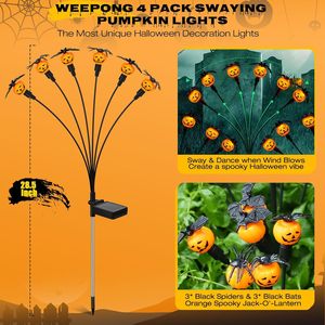 Solar Halloween <b>Lights</b> Outdoor 6 Head Pumpkin Spider Decor 2 Pack IP65 <b>LED</b> - Product Image 2