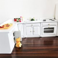 1:12 Kit Furnitur Dapur Rumah Boneka yang Dapat Dikombinasikan Secara Bebas Furnitur Miniatur Rumah Boneka Set Lemari Dapur Kayu Hadiah Anak-anak