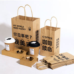 Custom Logo Shopping Gift Handle Craft <strong>Print</strong> Cafe Food Takeaway Packaging White Brown Kraft <strong>Paper</strong> Takeout <strong>Bags</strong> - Product Image 6