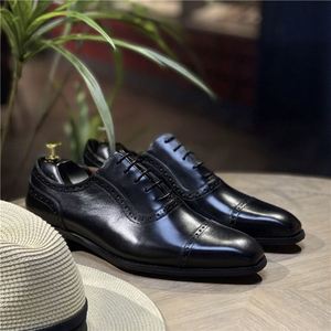 Chaussures Richelieu pour hommes en cuir pleine fleur, style britannique, à bout carré, antidérapantes, patinées, respirantes, légères, à lacets, pour l'été - Product Image 2