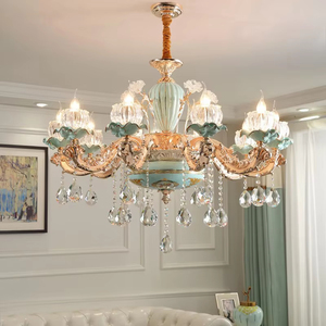 Lampadario di cristallo di lusso europeo <span class=keywords><strong>semplice</strong></span> fiore <span class=keywords><strong>luce</strong></span> a sospensione in ceramica luci a sospensione per la casa Hotel Villa camera decorazione - Product Image 3