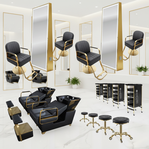 Paquete de Salón de Belleza Negro, Juego de Muebles de Peluquería Económicos, Equipo de Salón de Calidad, Cuero PU Dorado, Marca HUIYI, Nuevo <span class=keywords><strong>2021</strong></span> - Product Image 5