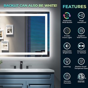 <span class=keywords><strong>Espejo</strong></span> <span class=keywords><strong>de</strong></span> Baño con Luz Frontal LED RGB y <span class=keywords><strong>Espejo</strong></span> <span class=keywords><strong>de</strong></span> Vanidad con Retroiluminación RGB para Tocador - Product Image 6