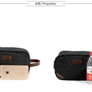 Wholesale Vintage Style Men's Travel Dopp Kit Shaving Bag Water Resistant Canvas Leather Makeup Pouch with Zipper Closure - Product Image 5