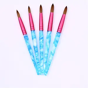 Popular New Design Blue Marble Handle Pink Ferrule Kolinsky Acrylic Nail Art Brush