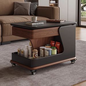 Multifunctional <b>Coffee</b> <b>Table</b> Solid Wood Slab Storage With Wheels Living Room Side <b>Table</b> - Product Image 1