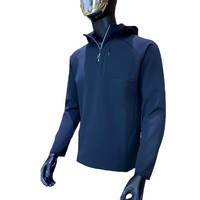 Sweat à capuche demi-zip pour homme en tissu nano-grid ultra-extensible, personnalisable avec logo, idéal pour l'entraînement sportif en extérieur et la gym, vente en gros