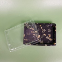 Emballage alimentaire rectangulaire jetable écologique avec couvercle transparent, plateau à sushi, base gaufrée, boîte à sushi en plastique à emporter