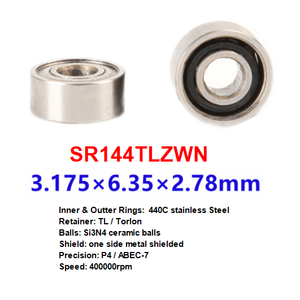 Cuscinetto a Sfera Dentale Ibrido in Ceramica e Acciaio Inox ad Alta Velocità 3.175*6.35*2.78 P4 ABEC7 SR144TLZWN - Product Image 1