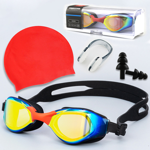 Lot de 4 pièces : Bonnet de bain et lunettes de natation HD étanches, avec bouchons d'oreilles et pince-nez – Ensemble de natation personnalisé pour adulte - Product Image 4