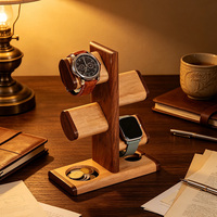 Présentoir à bijoux multi-niveaux en bois, support pour montres et bracelets, organisateur d'accessoires en bois massif, rangement de bureau géométrique