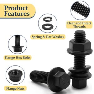 M8 <b>Flange</b> <b>Bolts</b> Nuts Washers Kit 10.9 Grade Carbon Steel Black Coated For Construction - Product Image 2