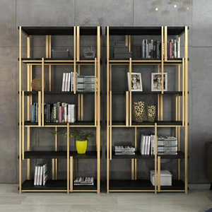 맞춤형 현대 고급 사무실 및 거실 책장 오픈 백 MDF 우드 스타일 홈 가구와 골드 스테인레스 스틸 프레임 - Product Image 3