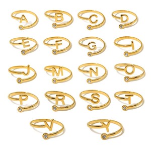 Anillos de moda de circonita chapados <span class=keywords><strong>en</strong></span> oro 18K PVD minimalista de acero inoxidable para mujer serie del <span class=keywords><strong>alfabeto</strong></span> inglés elegante <span class=keywords><strong>americano</strong></span> europeo - Product Image 4