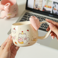 Mug en porcelaine motif chat de dessin animé mignon avec nœud, capacité 600 ml, sans danger pour les aliments, compatible micro-ondes, anti-fuite, tasse à café très vendue pour filles, usage domestique