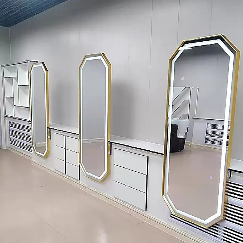 공장 도매 이발소 거울 미용실 램프 거울과 스테인레스 스틸 미용실 거울 테이블