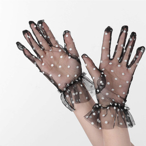 Summer Women's Polka Dot Mesh Gloves Half-Finger Black White Dots Bridal <b>Wedding</b> <b>Accessories</b> Sun Protection Cycling Gloves - Product Image 2