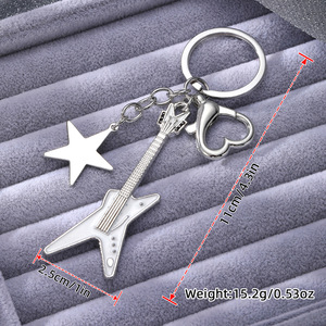 YSK <b>Guitar</b> Keychain Zinc Alloy Star Shape Silver <b>Black</b> Red Blue Purple Durable Bag Charm - Product Image 2