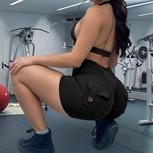 กางเกงขาสั้นเอวสูงมีกระเป๋าคาดเอวสำหรับผู้หญิงกางเกงออกกำลังกายรัดรูปเอวยางยืดสำหรับออกกำลังกาย - Product Image 6