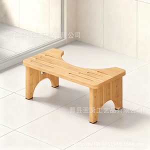 Bamboo Wood Toilet <b>Stool</b> Natural Color Non Slip <b>Bathroom</b> Footrest Multi Functional - Product Image 4