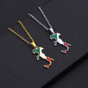 Großhandel Edelstahl Italien Karte Anhänger Halskette 18k Vergoldet Emaille Karten-Halskette Schmuck - Product Image 1
