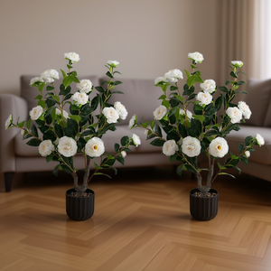 2 Piezas de Árbol de Camelia Artificial de 38 Pulgadas, Planta de Flores Artificiales Blancas en Maceta de Plástico, Duradera, Decorativa, para Interiores, Regalo de Inauguración de Casa - Product Image 2