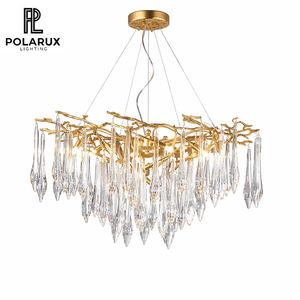 Lámpara de Araña de Cristal para Comedor y Sala de Estar, Estilo Lujoso, Ramas de Latón, LED de Alto CRI, Sin Parpadeo, Lámpara Colgante Postmoderna con Diseño de Gota de Agua - Product Image 1