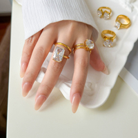 Ensemble de bagues de luxe en acier inoxydable plaqué or 18 carats avec zircone cubique, résistantes au ternissement, double bande, pour femmes