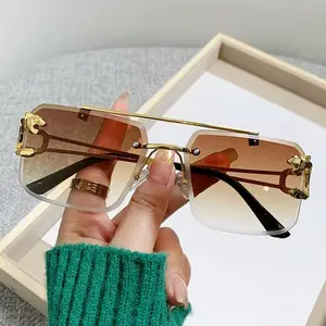 DL GLASSES 2023 Luxury Cut Edge Rimless Metal sunglasses Women Men Square Double Bridge Gradient Pilot Glasses