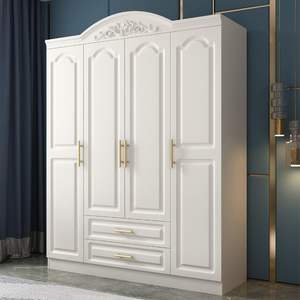 European Style <b>Wardrobe</b> Six Door White Wood With Drawers <b>Large</b> Capacity Bedroom Storage Cabinet - Product Image 3