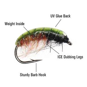 <span class=keywords><strong>En</strong></span> gros Personnalisé UV Vert Dos Nymphes Scud Bug Worm Mouches avec Hameçon Barbelé Pêche À La Truite Mouche Leurre Appât - Product Image 4