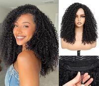 Peluca de media cabeza de cabello humano virgen brasileño rizado, calidad SDD, con cordón ajustable, sin pegamento, peines seguros, compacta, para mujeres afroamericanas.