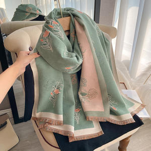 Hiver Chaud Couverture <span class=keywords><strong>Oversize</strong></span> Echarpes Fantaisie Fleur Motif Cachemire Châle Femmes Double Face Pashmina Echarpe Epaisse Couverture Etoles - Product Image 1