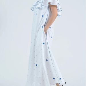 Nouvelles robes d'été pour femmes, robes décontractées amples et modestes, robes pour femmes à col en V profond, de haute qualité, à manches courtes, mi-longues, 100% coton - Product Image 3