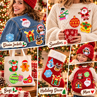 Lot de patchs de Noël en gros : Père Noël, Bonhomme de neige, Pingouin – Appliques thermocollantes ou à coudre pour sacs, décorations DIY, broderies