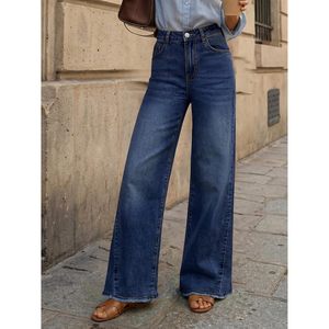 Women's Wide Leg Jeans High Waist Relaxed Fit Raw Hem <b>Denim</b> Pants Comfortable Breathable Cotton <b>Material</b> - Product Image 2