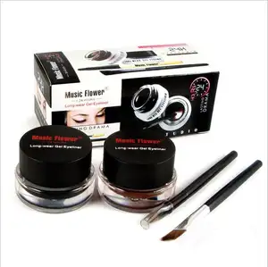 Music Flower Brown + Black 2 In 1 Eyeliner Gel Waterproof Make Up Thick Matte Eye Liner Cream Long-lasting With 2 Makeup Brushes