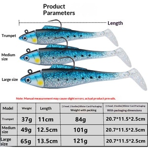 Señuelo de pesca con cabeza de plomo de 37g-65g, tipo Swimbait blando con cola de paleta de 11-13.5cm, para pesca en agua salada de lubina y pargo desde embarcación - Product Image 3