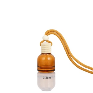 8ml Round Brown Hanging <b>Car</b> Perfume Air Freshener Glass <b>Bottle</b> With Wooden Cap - Product Image 1