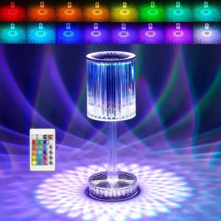 Crystal Touch Control Color Changing Light Romantic Bar Atmosphere Lamp Acrylic USB Table Lamp Rechargeable Night Light