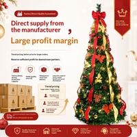 Sapin de Noël artificiel rétractable en sapin de souffrier, ornements de haute qualité, base autoportante, feuillage, design télescopique, lumières LED néon