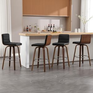 Swivel Bar Stools with Backs, Upholstered PU <strong>Leather</strong> <strong>Barstool</strong>, Mid-Century Modern Bar Stool Chairs for Kitchen Island, Black - Product Image 3