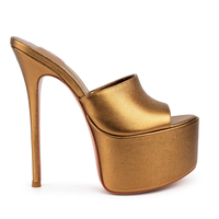 Mules à plateforme en similicuir doré 2026, 16 cm, matériaux haut de gamme, à enfiler, pour femme, idéales pour les soirées