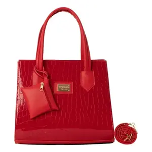Sac à main en cuir PU imprimé alligator rouge pour femme Fana Brina M3831, fermeture à rabat, sac de soirée élégant avec bandoulière amovible - Product Image 3