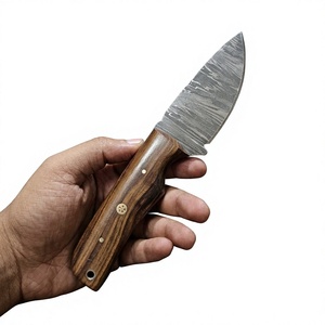 Cuchillo de acampada de hoja fija con punta de caída de acero de Damasco y mango de madera de 20 cm, cuchillo de supervivencia para exteriores DIY - Product Image 2