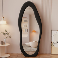Fourniture d'Usine Miroir sur Pied en Verre de Luxe Moderne, Pleine Longueur, Recouvert de Tissu Flanelle, Forme Irrégulière de Mangue, pour Chambre et Hôtel, Espejo