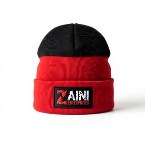 Gorro de Punto Acrílico Premium de 300 GSM, Negro y Rojo, Dos Tonos, con Puño, para Invierno, con Parche Tejido Personalizado, Etiqueta con Logotipo, Marca, Suave, Estilo Y2K - Product Image 1