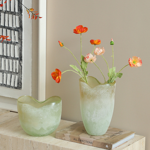 Flolenco Moderne Courbes Organiques Gradient Plat Bouche <span class=keywords><strong>Vase</strong></span> En Verre À La Main <span class=keywords><strong>Vase</strong></span> En Verre <span class=keywords><strong>Vert</strong></span> pour Intérieurs De Luxe Maison Hôtel Art Déco - Product Image 3