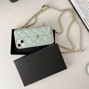 Étui de luxe en <span class=keywords><strong>cuir</strong></span> style caviar multicolore pour téléphone portable avec chaîne réglable et logo pour iPhone 17/16/13 Pro <span class=keywords><strong>Max</strong></span> - Product Image 1